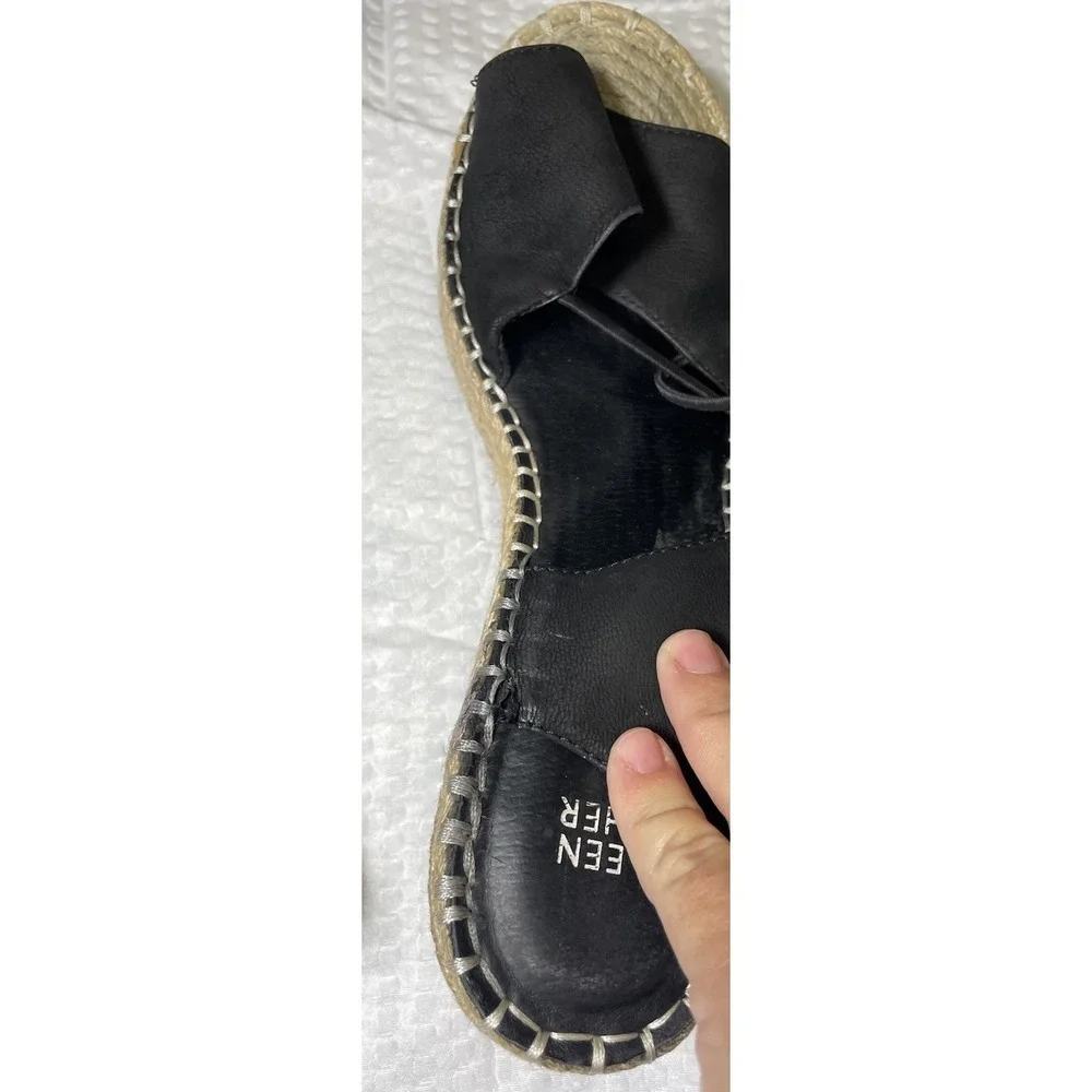 Eileen Fisher Agnes Black Suede Espadrille Wedge Sandals Women's 9.5